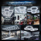 HYPERLITE Gen II Hexagon Garage Lights: 399W 39900LM 14 Grids Hexagon Led Light, 6500K Ultra Bright Honeycomb Hex Lights, Easy Install, Durable Design for Garage, Car Detailing, Workshops, Shops, Gym