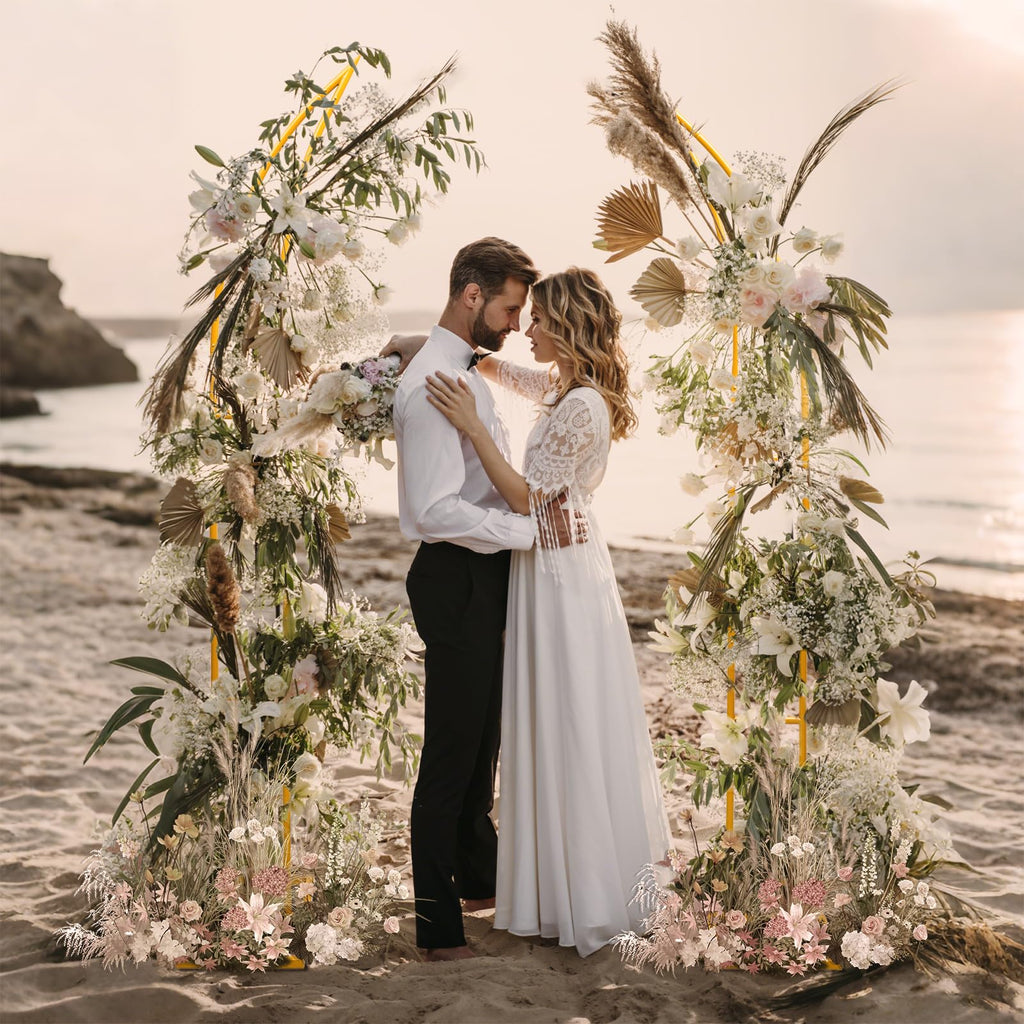Wedding Flower Arch Stand Gold Half Arch 2pc Curved Backdrop Stand 6.2&6.9 Ft For Wedding Ceremony Bridal Shower Heart Arch Stand For Proposal Climbing Plants Garden Arch Party Decorations