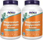 NOW Foods Supplements,Magnesium Bisglycinate Powder,Enzyme Function*,Nervous System Support*,8-Ounce,(Pack of 2)