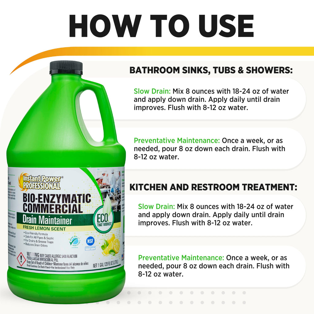 Instant Power Professional Bio-Enzymatic Commercial Drain Maintainer, Drainage Clog Remover, 1 Gallon, 4 Pack