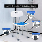 AQUADREA Shower Chair for Inside Shower With Soap box - Height Adjustable Shower Chair for Elderly and Disabled with Removeable Back & Enhanced Non-Slip Feet - Lightweight Aluminum Construction - Blue