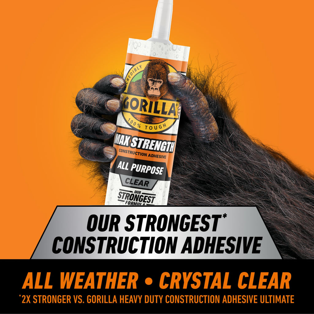 Gorilla Max Strength Construction Adhesive, Clear, 9 oz Cartridge