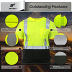 sesafety Hi Visibility Shirts for Men, Safety Shirts with Reflective Strips Class 2, Hi Vis Construction Work Shirt with Pocket Yellow XL