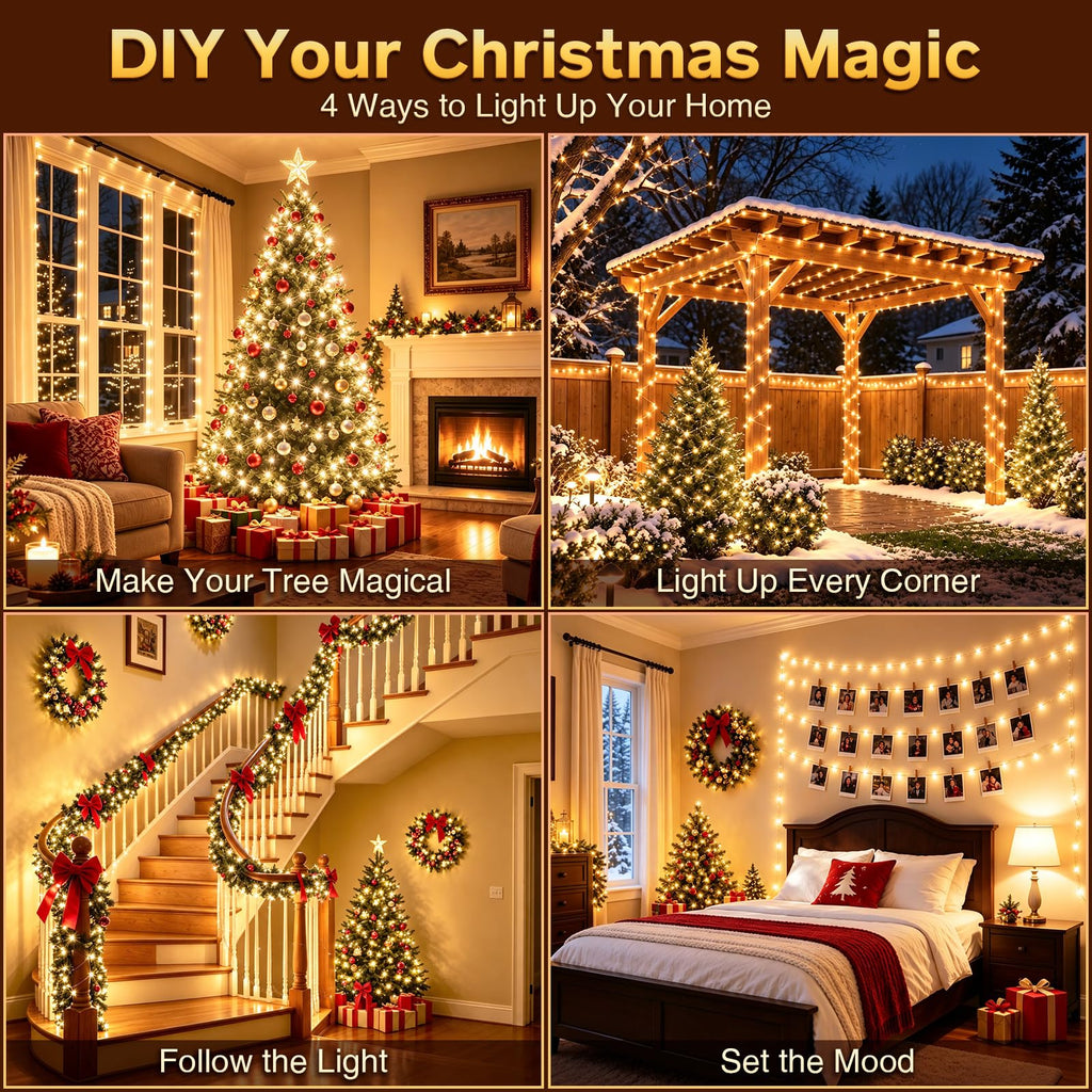 KNONEW 203FT 600LED Outdoor Fairy Lights Plug in Warm White Christmas Decor