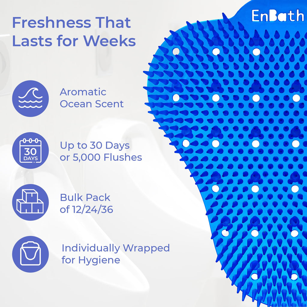 12-Pack Urinal Splash Guards for Men's Bathroom, Anti-Splash Urinal Screen Deodorizer with Long Bristles and Lasting Ocean Scent to Keep Your Restroom Smelling Fresh and Clean