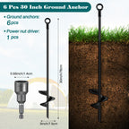 6 Pcs 30 Inch Auger Earth Anchor Shed Anchor Kit Spiral Blade Heavy Duty Shed Anchors Wind Stakes for Trailer, Shelters, Tents, Canopies, Trapping, Swing Sets