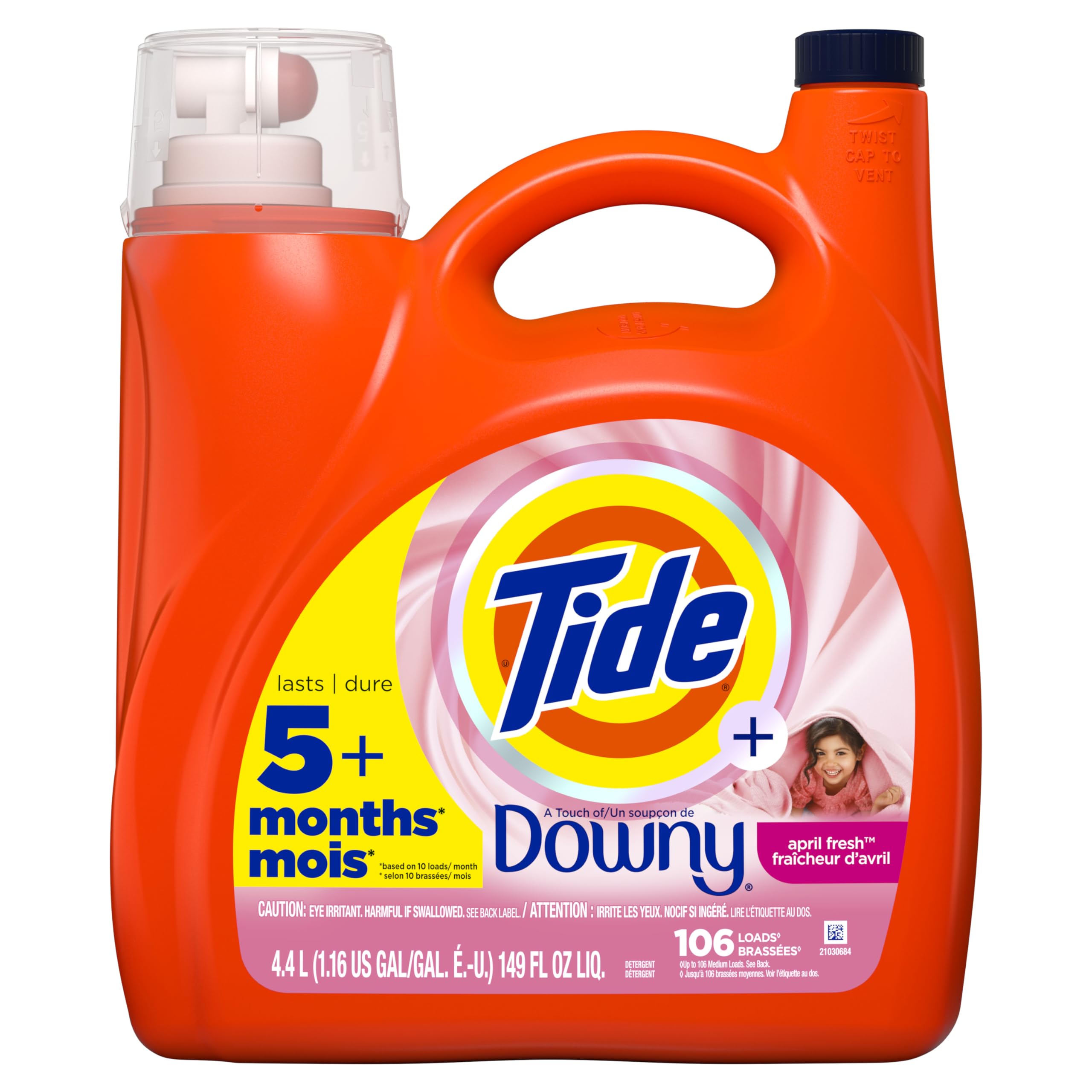 Tide Plus A Touch of Downy Liquid Laundry Detergent, April Fresh Scent, 149 fl oz, 106 Loads, HE Compatible