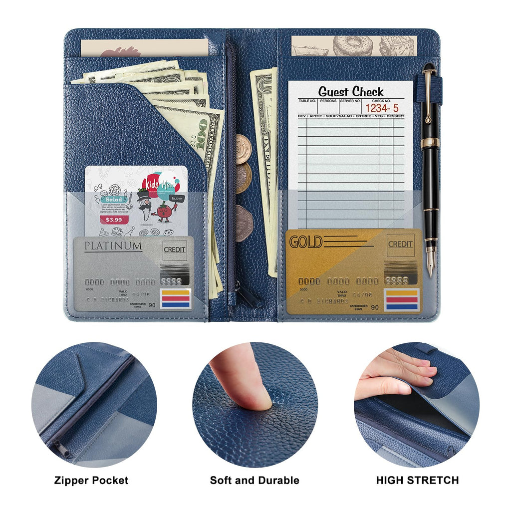 EcoVision Server Book for Waitress, Leather Waiter Organizer with Zipper Pocket, Restaurant Waitstaff Booklet, Guest Check Holder with Money Pocket, Fits Server Apron