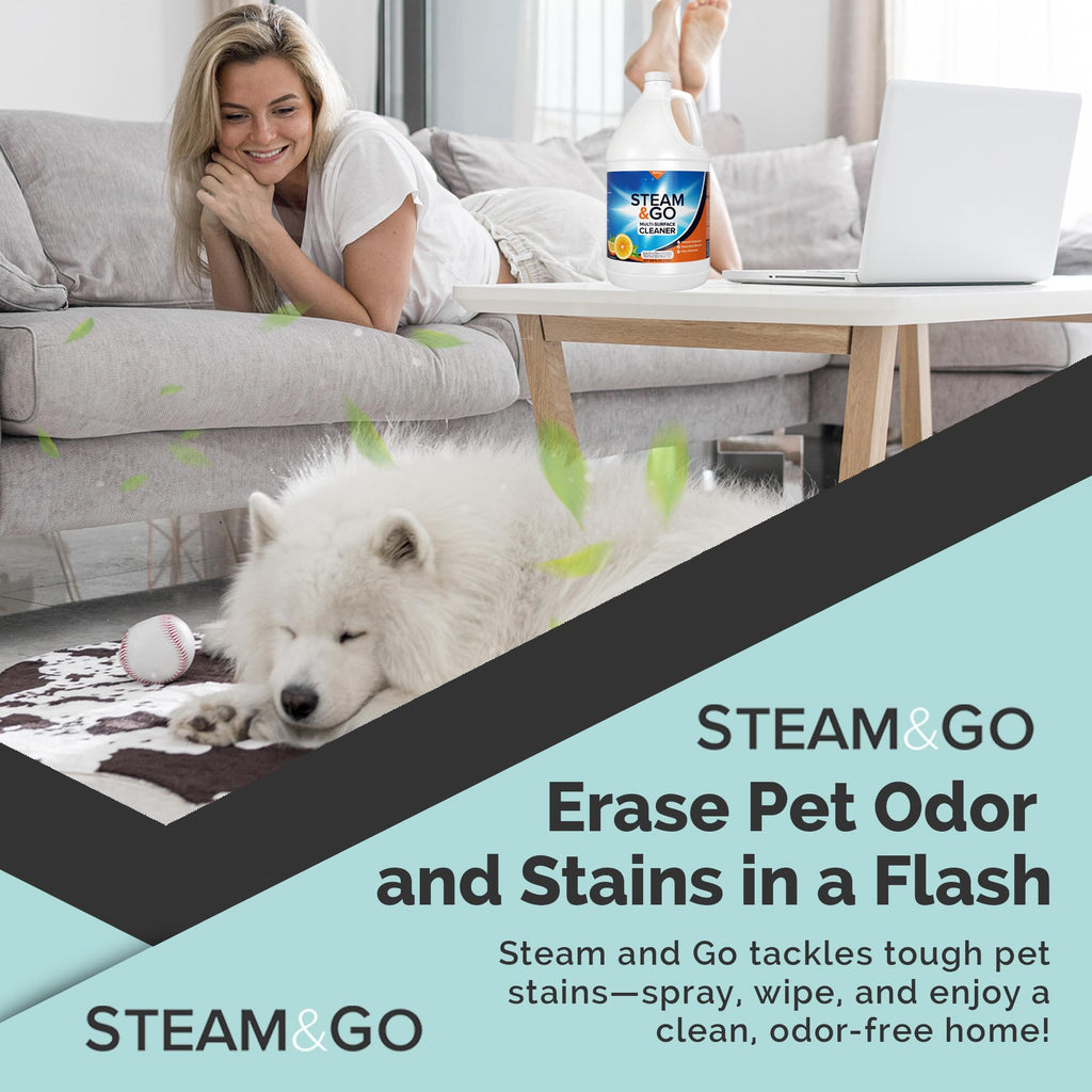 Steam & Go Multi-Purpose Cleaner Spray Refill with Oxy Power for Multi-Surfaces - Removes Stains, Eliminates Odors, & Degreases - Orange Scent, 1 gal