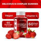 Vitamatic Vitamin B Complex Gummies with Vitamin C & Inositol - Natural Strawberry Flavor - 60 Gummies (3 Bottles)