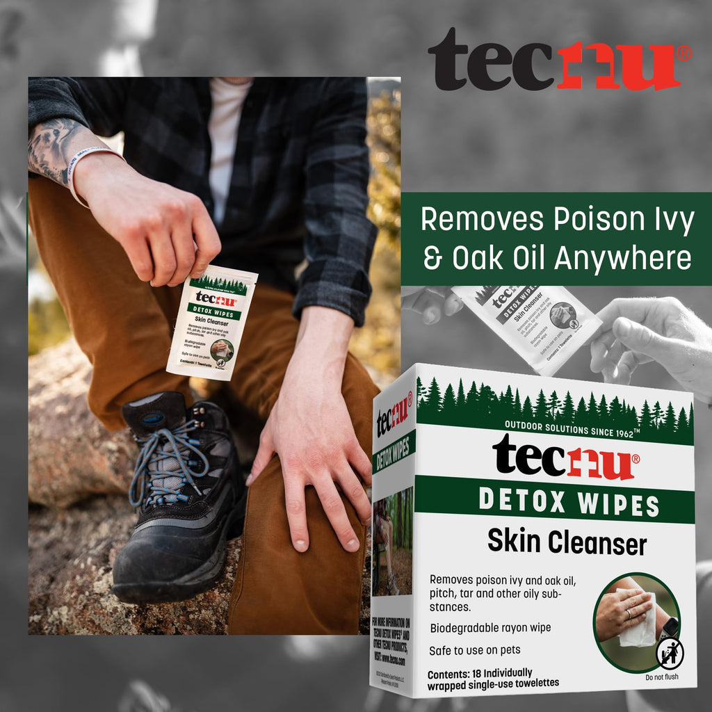 Tecnu Detox Wipes, 18count. Large Individual Poison Ivy Relief Wipes Remove Rash Causing Oil from Skin, waterless, Also for Poison Oak and Poison Sumac