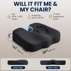 5 STARS UNITED Seat Cushion - Memory Foam for Tailbone Pain Relief - Ergonomic Support for Coccyx, Sciatica & Butt - Wheelchair, Office, Desk & Gaming Chair, Car Seat, Airplane, Black