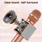 BONAOK Wireless Bluetooth Karaoke Microphone,3-in-1 Portable Handheld Karaoke Mic Speaker Machine Home Party Birthday for All Smartphones PC(Q37 Rose Gold)