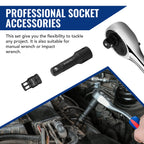 WORKPRO 18-Piece Impact Socket Extension Set, Includes Socket Adapters, Ratchet Extension Set, Swivel Universal Joints and Impact Coupler, 1/4", 3/8" & 1/2" Drive