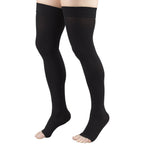 Truform 20-30 mmHg Compression Stockings for Men and Women, Thigh High Length, Dot-Top, Open Toe, Black, Large