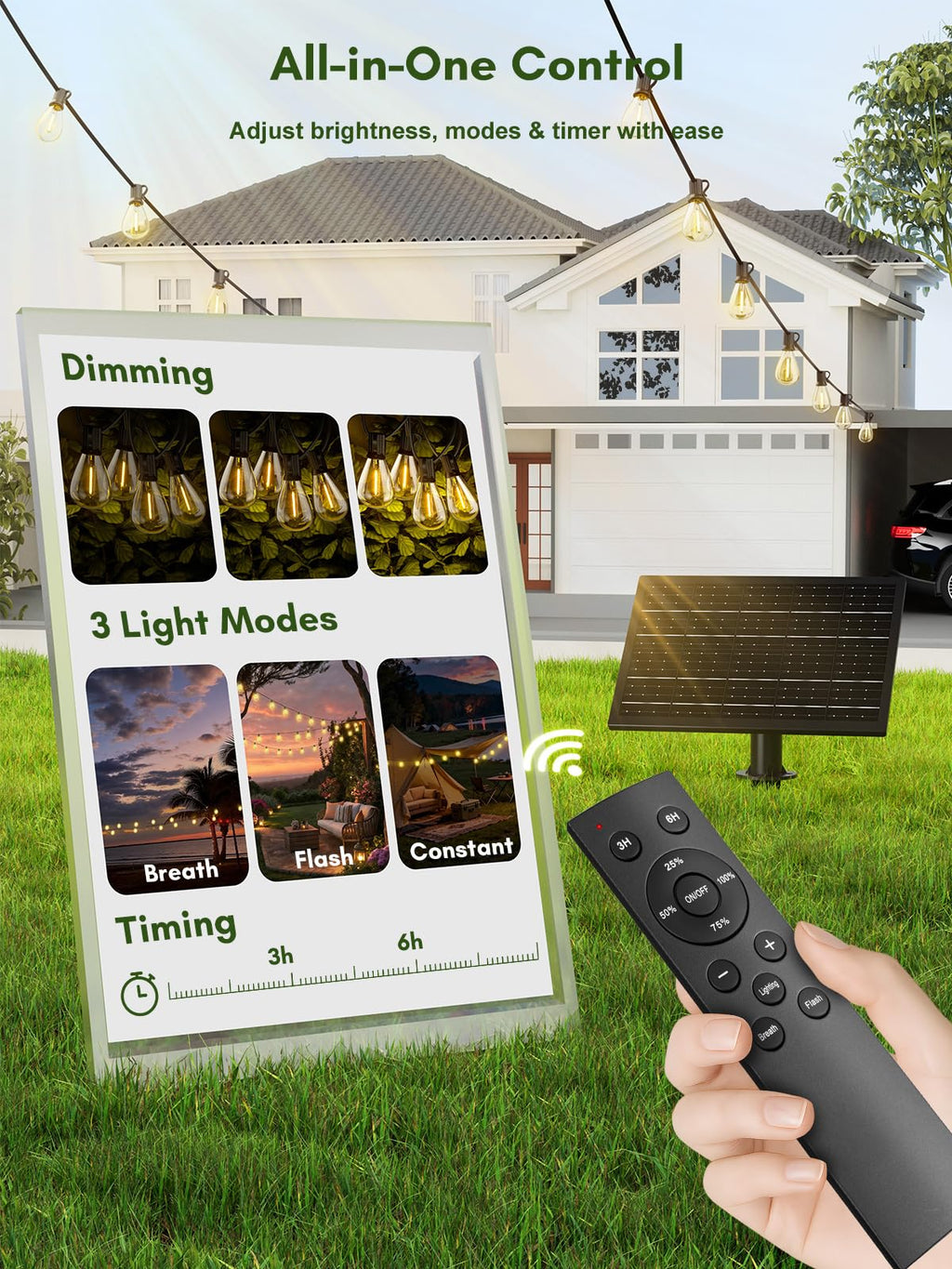 Sikitul 200FT Solar String Lights Outdoor Waterproof, 72+2 LED Solar Powered Lights with Remote Control, 3 Light Modes & Dimmable, USB-C Charging for Patio, Backyard, Garden, Camping