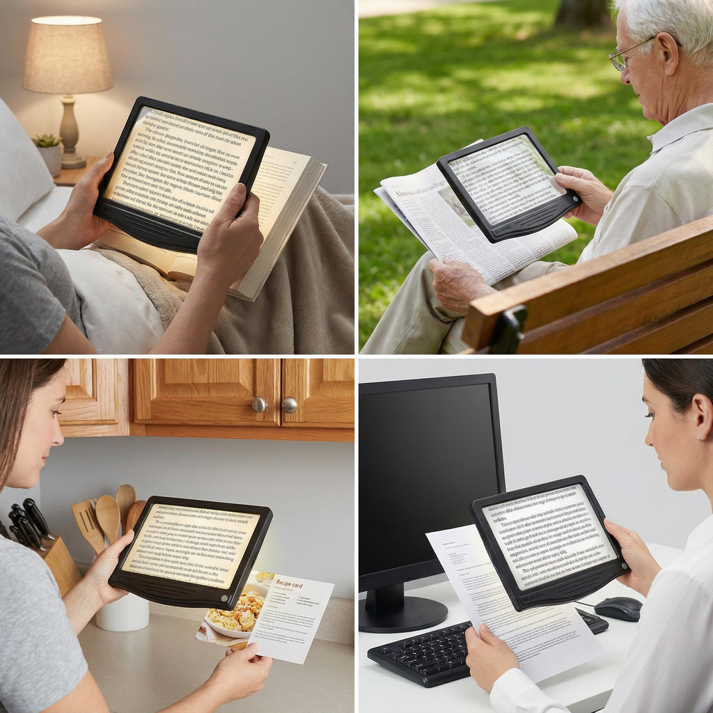 MagniPros 5X Rechargeable Large Ultra Bright LED Page Magnifier with Anti-Glare Lens & 3 Color Dimmable Light Modes, Relieve Eye Strain- Ideal for Reading Small Prints, Low Vision, Seniors