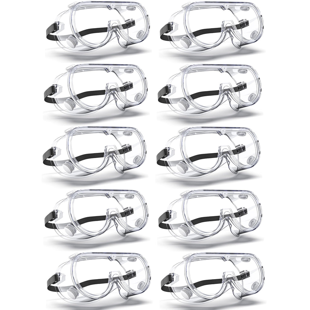 EinKau 10 Pcs Anti-Fog Indirectly Vented Lab Safety Goggles Over Glasses,Clear Chemistry Splash Proof Science Goggles Wide-Vision Adjustable Protective Chemical Soft Lightweight