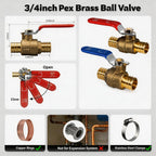 ‌VANCOCO 3/4" PEX Ball Valve 10-Pack - Lead-Free Brass PEX Shut Off Valve 3/4 inch for Pex Fittings Hot/Cold Water (5 Red/5 Blue)