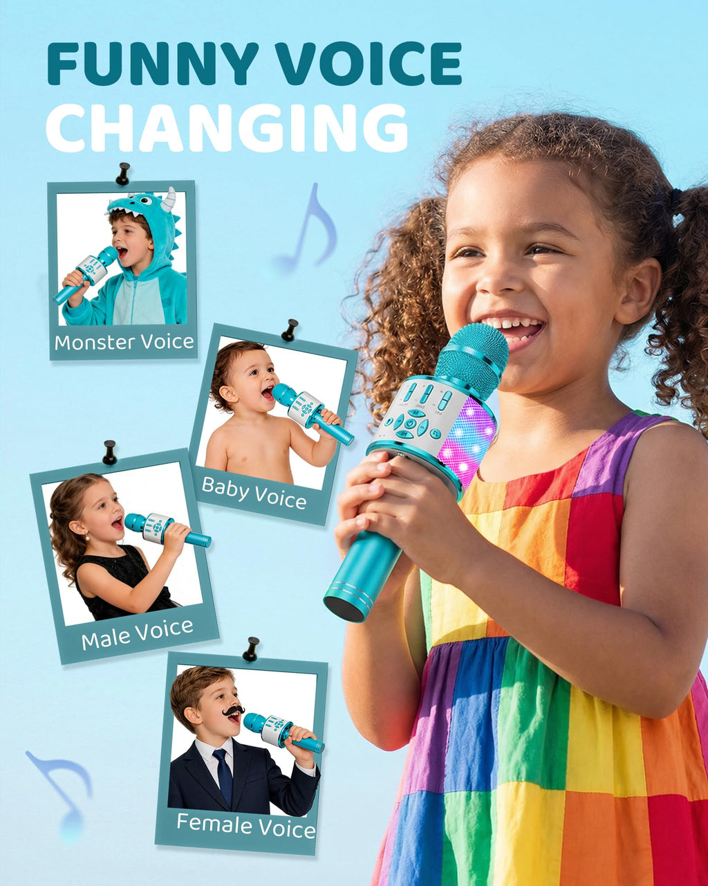 Amazmic Kids Karaoke Microphone Machine Toys for Girls Bluetooth Microphone with LED Light, Christmas Birthday Gift for Girls Boys 3-12+ Years Old (Blue)