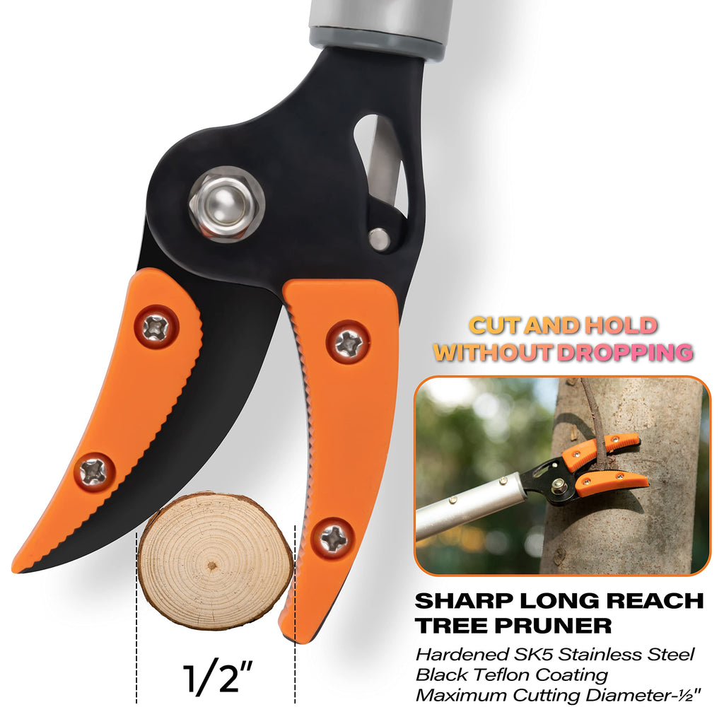 KSEIBI 143010 Long Reach 3.5 ft (1.0m) Cut & Hold Bypass Pruner - Lightweight Aluminum, Rust-Resistant, Ergonomic Grip, 1/4" Max Cut - Ideal for Precision Gardening & Pruning