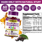 Sakoon nutrition Elderberry & Black Seed Oil Gummies for Kids, Immune Support, with Vitamin C and Zinc, Delicious Berry Flavor, 60 Gummies