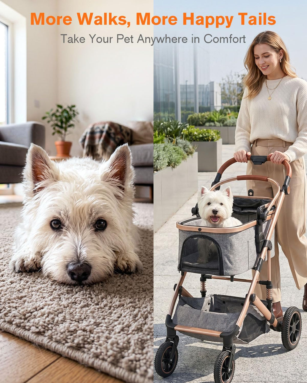 HOVONO Dog Stroller with Detachable Carriers, 3-in-1 Pet Stroller for Two Small to Medium Pets, Lightweight Aluminum Alloy Frame with 4-Wheel Suspension, Foldable Dog & Cat Stroller up to 60 lbs