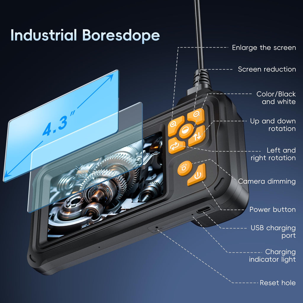 50FT Endoscope Camera with Light, 1080P HD Borescope Inspection Camera with 8 LED Lights, IP67 Waterproof Sewer Tools Snake Camera with 4.3" IPS Screen, 50Feet Semi-Rigid Cable for Father's Day