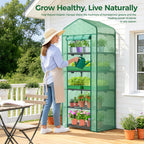 Mini Greenhouse for Indoor Outdoor: Ohuhu 23 x 19 x 75-Inch Small Plastic Plant Green House 5-Tier Rack Stand Portable Greenhouses with Durable PE Cover for Seedling, Ideal Gardening Gifts