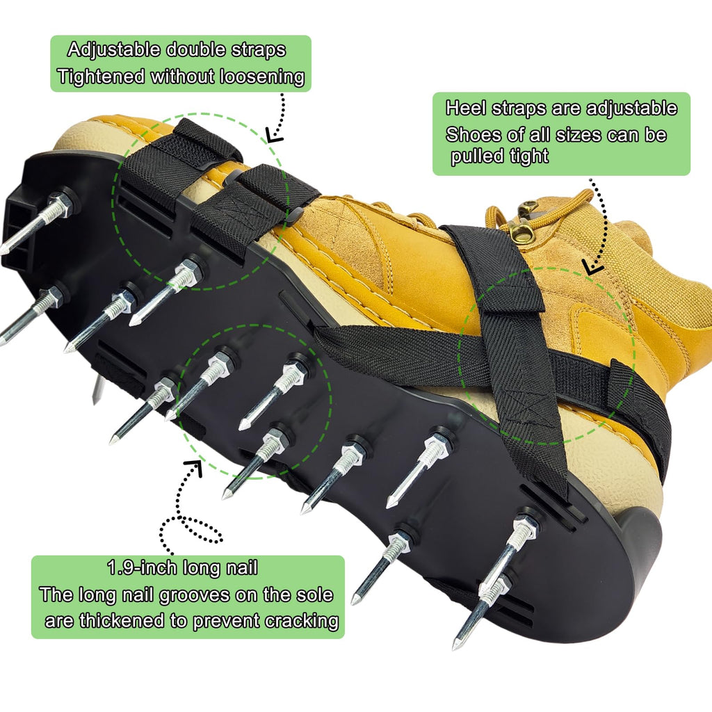 CASUSEN Lawn Aerator Shoes, Aerator Lawn Tool One Size Fits All for Yard Patio Lawn and Garden, Newly Upgraded X-Shaped 8-Strand Straps, Steel Spikes for Soil Aeration