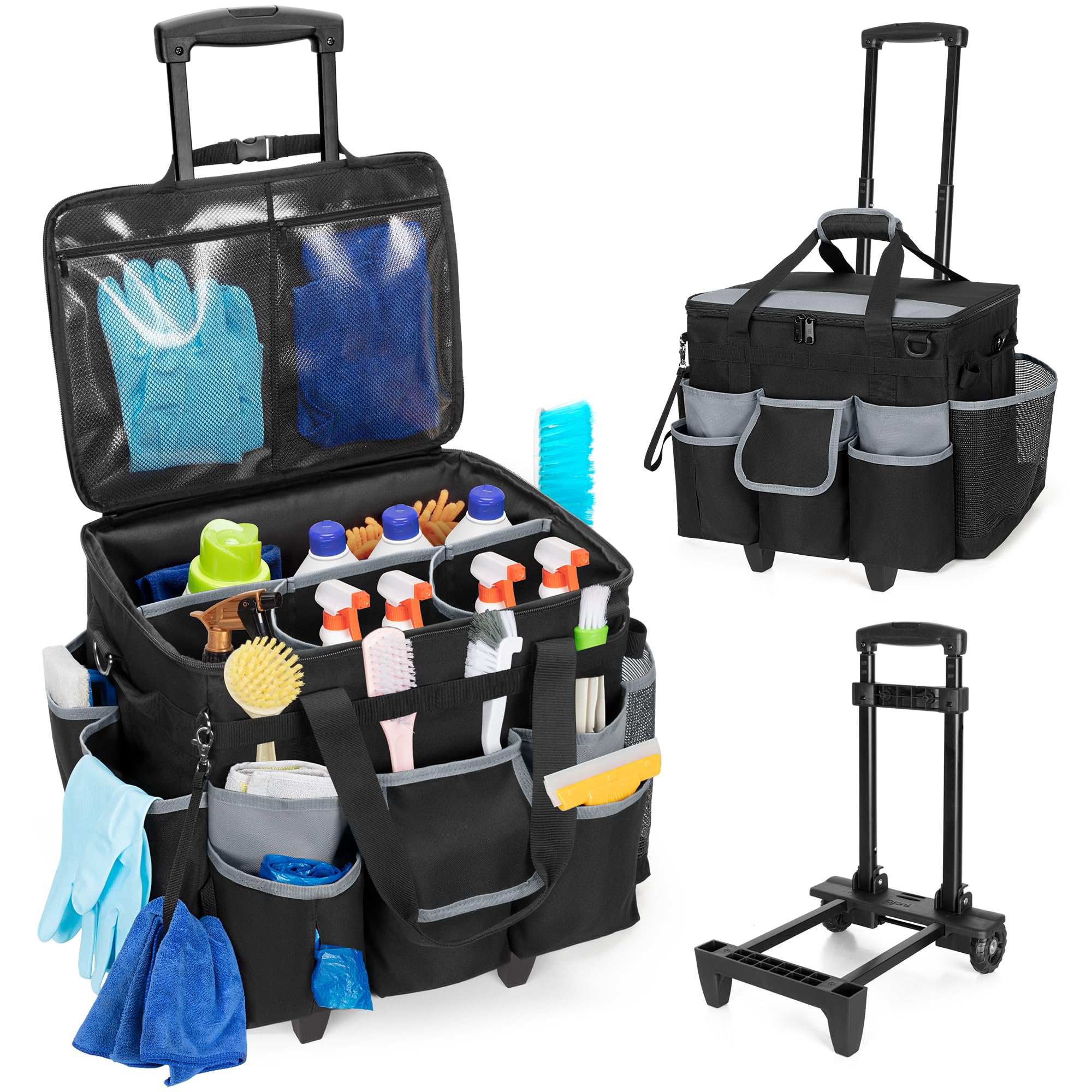 HODRANT Large Rolling Cleaning Caddy with Detachable Trolley & Lid