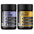 ONNIT Cognitive & Mood Support Bundle: Alpha Brain Nootropic Capsules (30 Count) + New Mood Stress Support Capsules (30 Count), IGEN Non-GMO Tested Focus, Mental Clarity, Relaxation & Sleep, 2 Pack