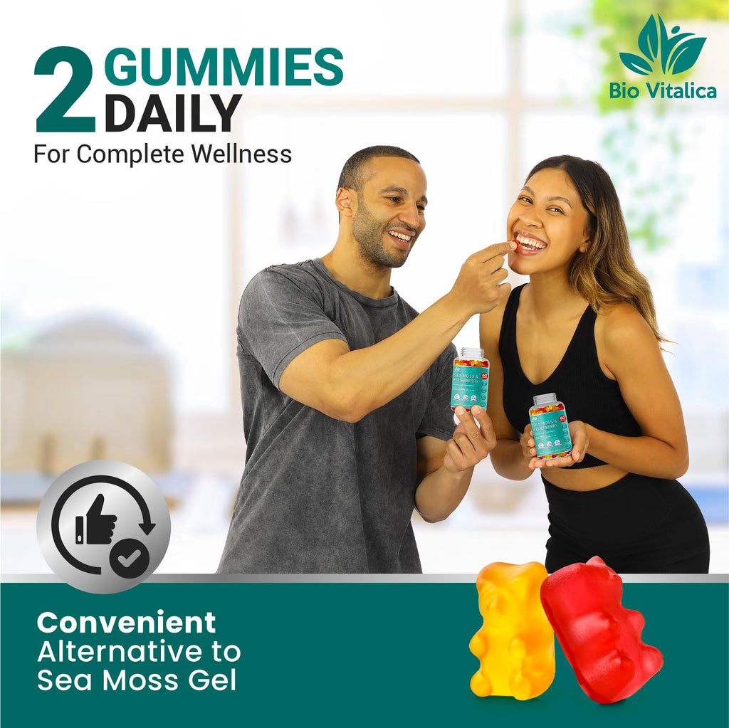 BIO VITALICA Sea Moss Gummies Elderberry BioVitalica - Vitamin C D + Zinc - Irish Seamoss Vegan Gummy with Sea Moss Gel & Powder for Immunity, Detox - for Adults and Kids (3Packs)