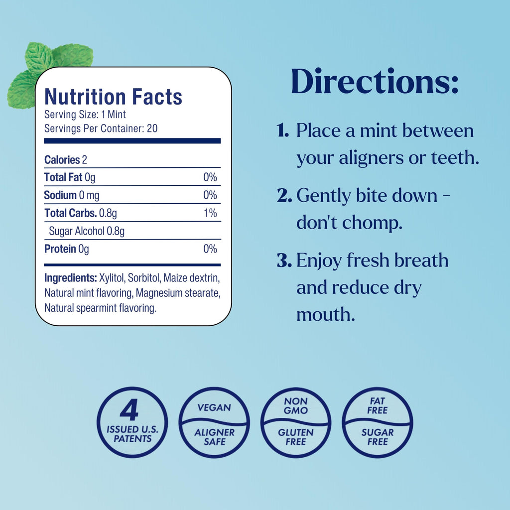 Movemints Clear Aligner Mints - Patented Aligner Seating Mints - Edible Alternative to Aligner Chewies - Xylitol Mints for Dry Mouth - Spearmint (3 Pack)