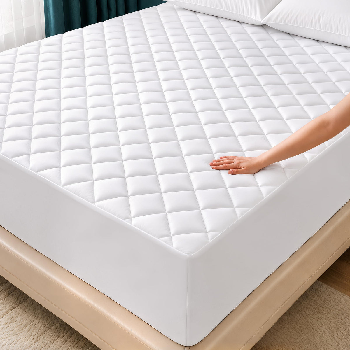 Full Mattress Pad, Quilted Mattress Protector Topper fits 16" Deep Pocket