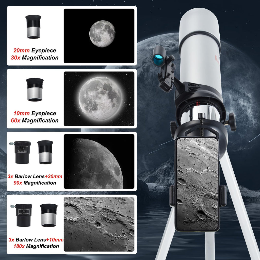 Telescope for Kids Adults 80mm Aperture 600mm Refractor Telescopes High Magnification Astronomical Telescope for Beginner, Telescopio with Phone Adapter Carrying Bag Tripod