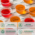 Freshware Plastic Portion Cups with Lids [4-Ounce, 100 Sets] - Souffle, Sampling, Sauce, Snack, Dressing, Jello Shot Cups, Plastic Containers, BPA Free
