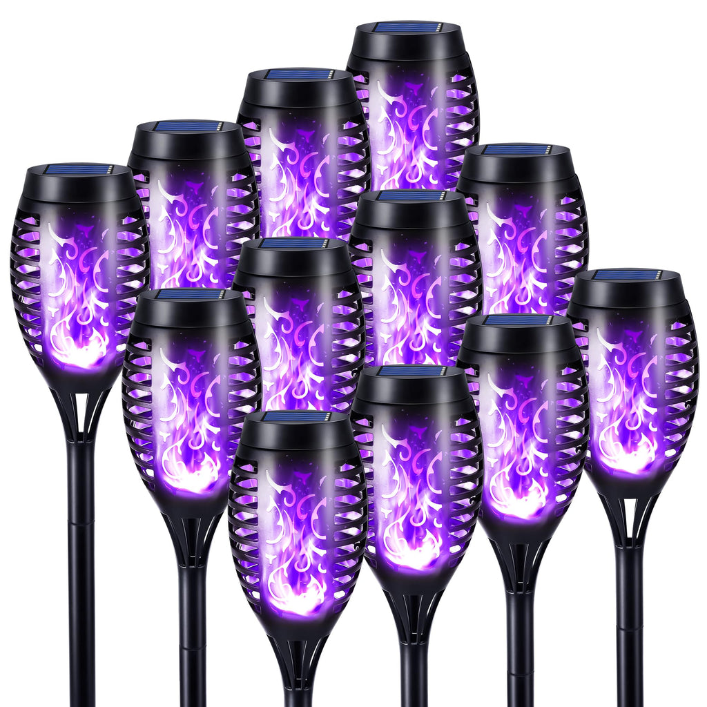 Toodour Solar Torch Flame Lights, 12 Pack Solar Lights Outdoor with Flickering Flame, Waterproof Patio Light Landscape Decoration Lighting for Garden, Lawn, Yard, Outdoor Decorations - Purple