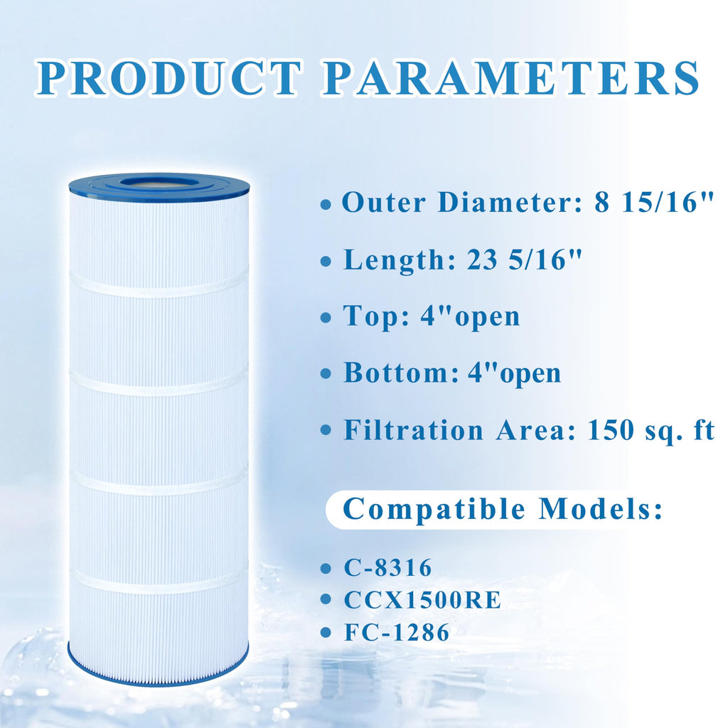Chryseos Pool Filter Compatible with CCX1500RE, X-Stream 150 PXST150, C-8316, FC-1286, 1 Pack