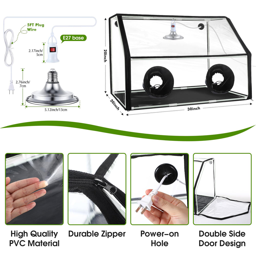 Meonum Mushroom Grow Tent and LED Growing Light Kit, 30 x 20 x 20 Inch Portable Large Still Air Box, Mycology Mushroom Growing Kit, Indoor Propagation Stations with 48 LED Mushroom Grow Lamp(Black)