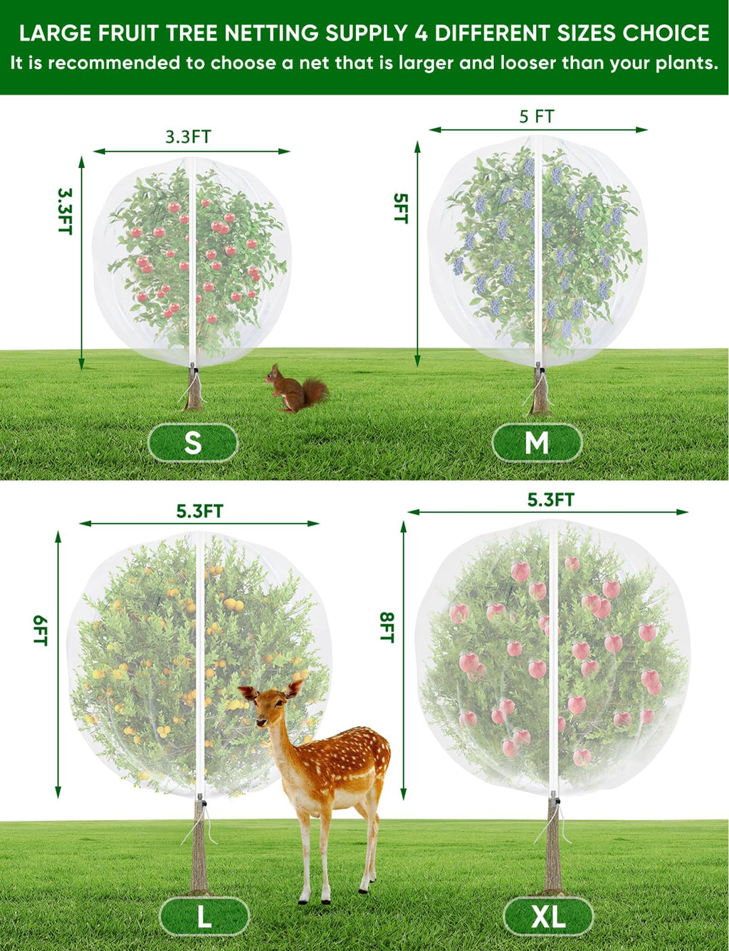 Large Fruit Trees Netting Cicadas - 2Pcs 3.3X3.3FT with Zipper and Drawstring,bird Mesh Covers for blueberry bushes,Garden Apple Pear Peach Orange Tree Fruit Tomato Bug Plant Protection (2, 3.3X3.3FT)