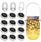 yeuago 12 Pack Solar Mason Jar Lid Lights - 30 LED Firefly Fairy String Lights, Waterproof Outdoor Solar Lights with Hangers for Regular Mouth Jars (No Jars Included)
