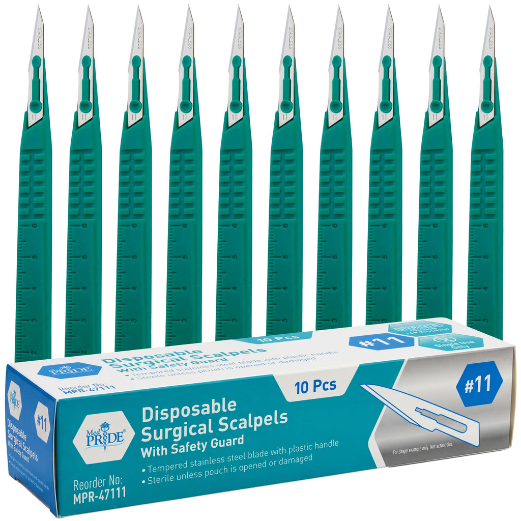 MED PRIDE Disposable Surgical Scalpels, Sterile, #11 Steel Blade, 10-Pack