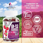 B12 Energy Gummies - 4500 mcg Per Serving Extra Strength Vitamin B12 Chewables - Dietary Supplement for Energy Metabolism & Immune Support - For Women, Men, & Kids - Natural, Berry Flavor - 120 Count