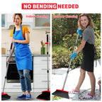 Broom with Dustpan Combo Set, Dust Pans with Long Handle for Upright Sweeping, Standing Broom and Dustpan Set with Self-Cleaning Teeth for Home, Kitchen & Office Floors(Red & Black)