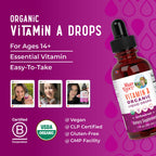 MaryRuth Organics USDA Organic Vitamin A Liquid Drops | 3 Month Supply | Bone Health for Ages 14+ | Essential Vitamin | 750mcg per Serving | Sugar Free | Vegan | Non-GMO | Gluten Free | 1oz