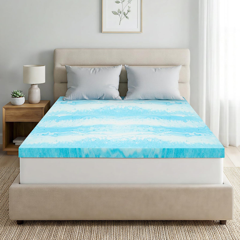 Mattress Topper Queen, 3 Inch Gel Memory Foam Bed Topper for Queen Size Bed, CertiPUR-US Certified, Blue