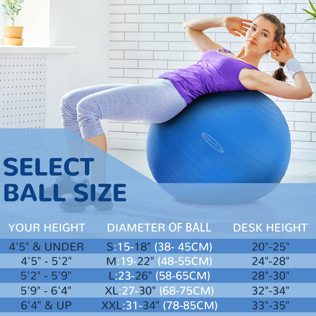 Fitvids Anti-Burst Slip Resistant Exercise Ball with Quick Pump, 2,000-Pound Capacity, Blue, 30-inch, XL