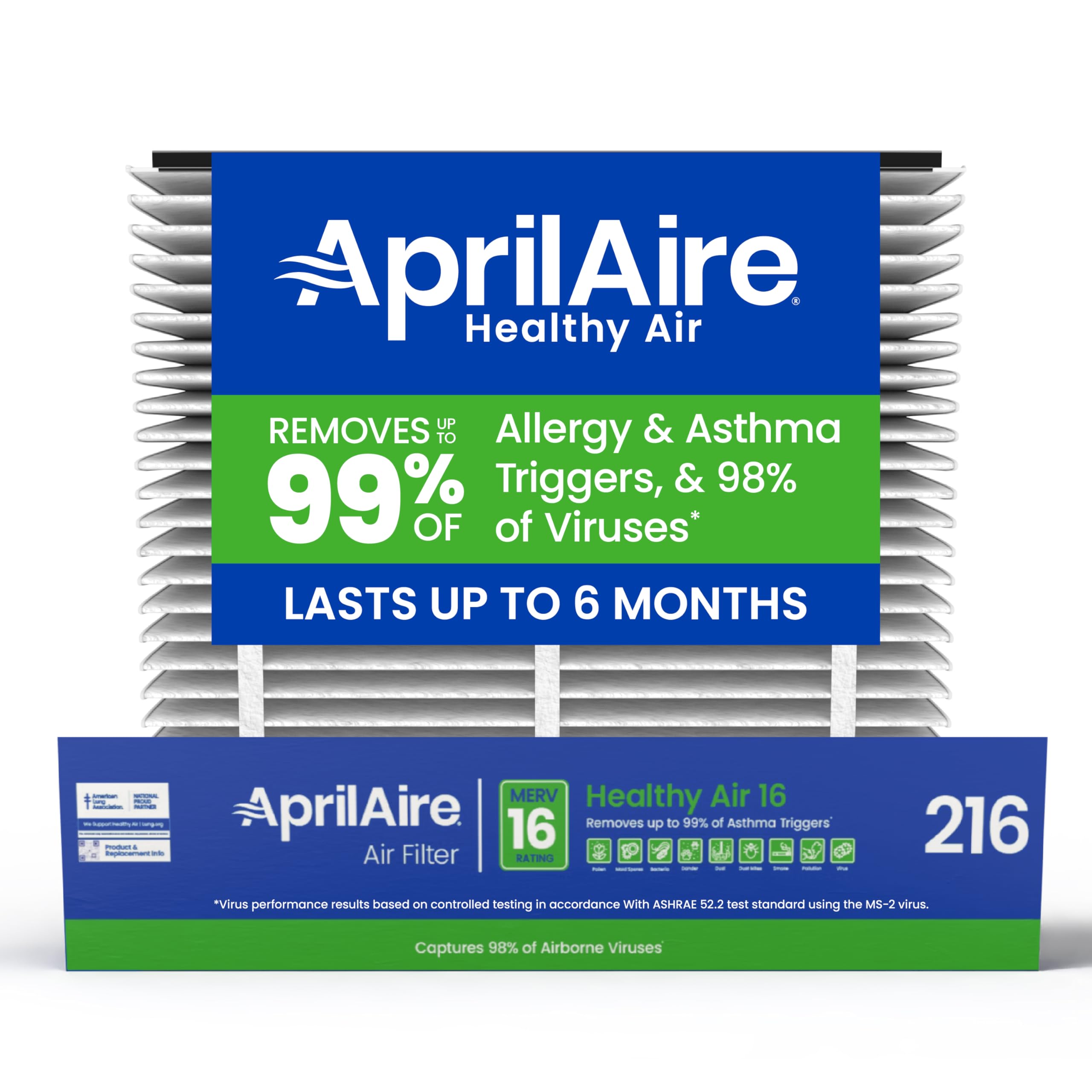 AprilAire 216 Replacement Filter for AprilAire Whole House Air Purifiers - MERV 16, Allergy, Asthma, & Virus, 20x25x4 Air Filter (Pack of 1)