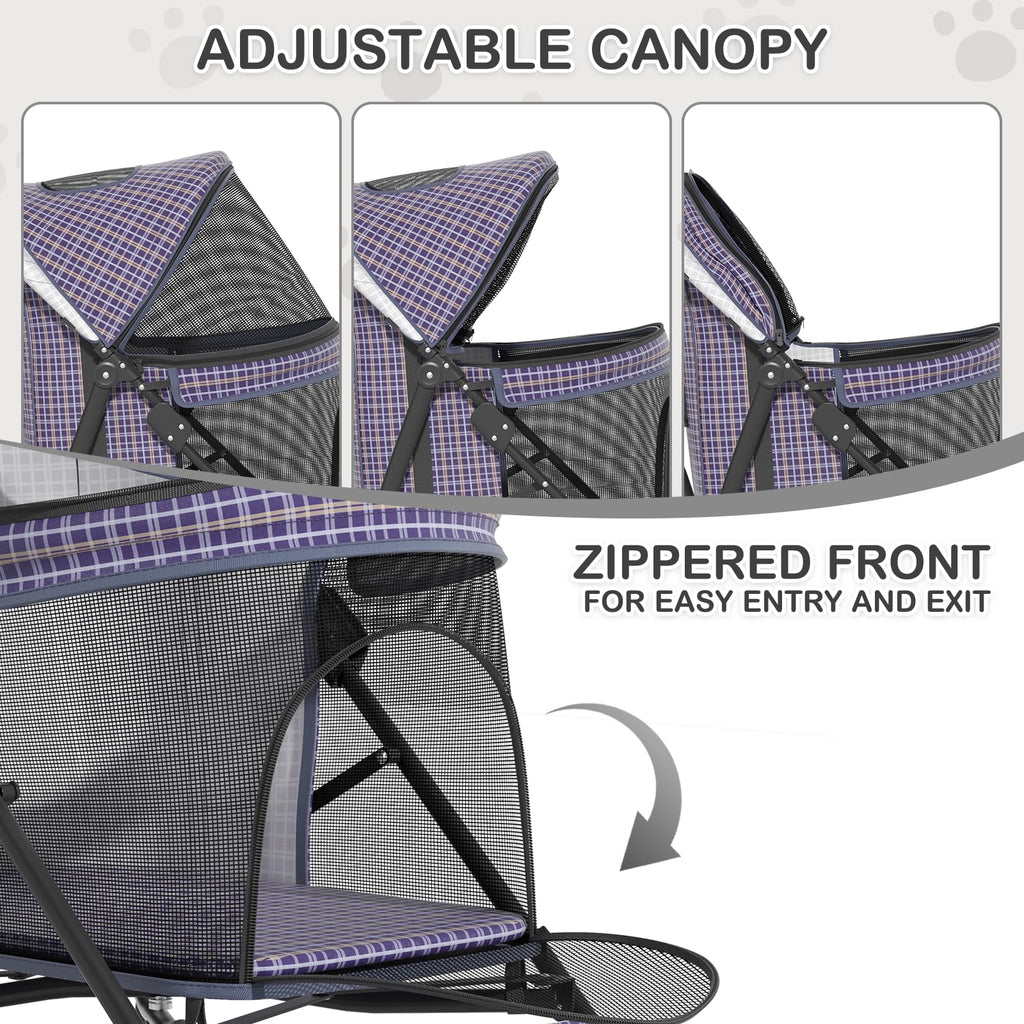MoNiBloom 4 Wheels Pet Stroller, Easy-Fold Umbrella Shaped Dog Cat Jogger Stroller w/Storage Bag & Visible Mesh for Small/Medium Dogs Cats Plaid